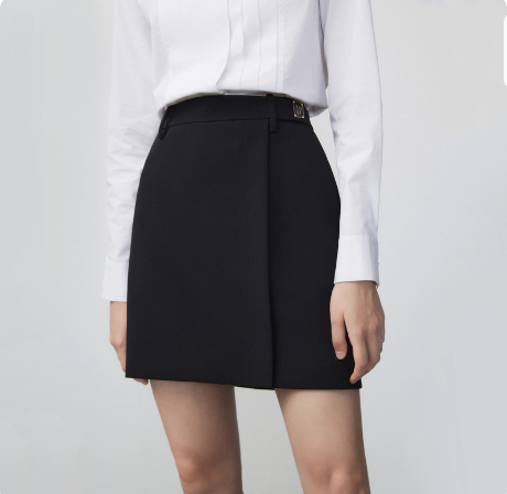 朗姿法式高腰短裙半身裙冬季新款显瘦气质时尚别致百搭黑色包臀裙